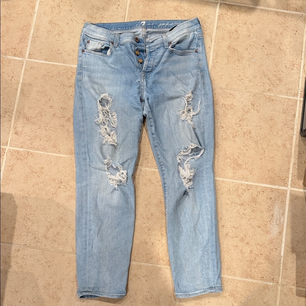 7 For All Mankind Light Blue Distressed Ankle Jeans